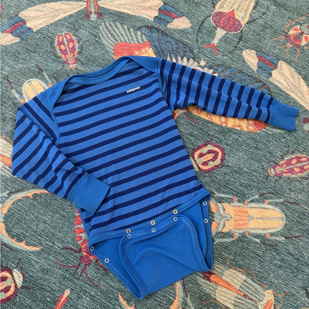 Patagonia Blue Striped Long-Sleeve Baby One-Piece 24 months